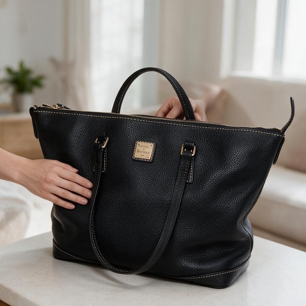 Dooney & Bourke Tote Bag Medium Black Pebble Leather Gold Hardware